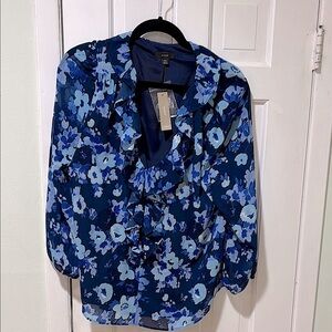 J Crew Floral Blue Top
